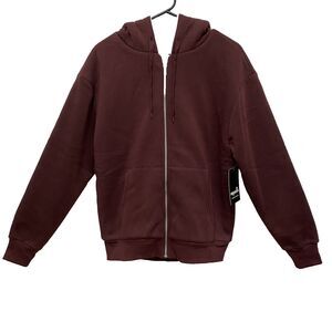 Sugarkiss Women’s Zip Up Hoodie Sherpa Lined Burgundy Size M